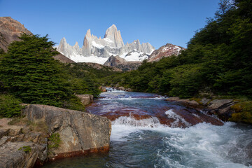 View of Fitz Roy peaks, Glacier National Park in Argentina from Laguna de Los Tres hike
