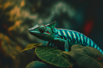 Green coloured chameleon close up cinematic macro photography | Generative AI