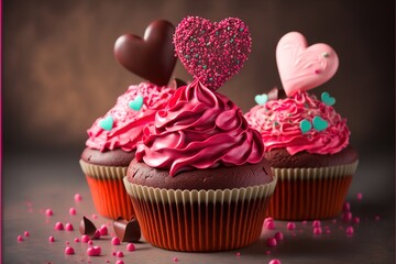 Cupcakes decorated with hearts, valentine's day, love, heart