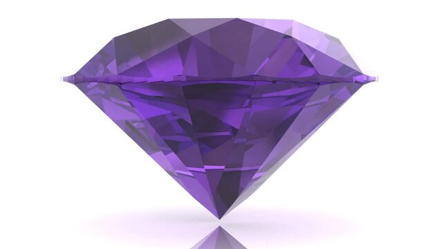 Perfect clear gem slowly rotates around axis on white background. Jewelry and gem stone in studio concept video. 3D Animation