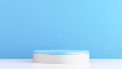 3d blue and white product podium mockup with minimal abstract background ,3d rendering