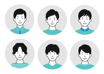 笑顔の男性のアバターアイコンイラストセット グリーン