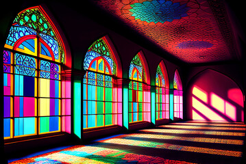 stained glass window in church- Created with Generative AI Technology - obrazy, fototapety, plakaty