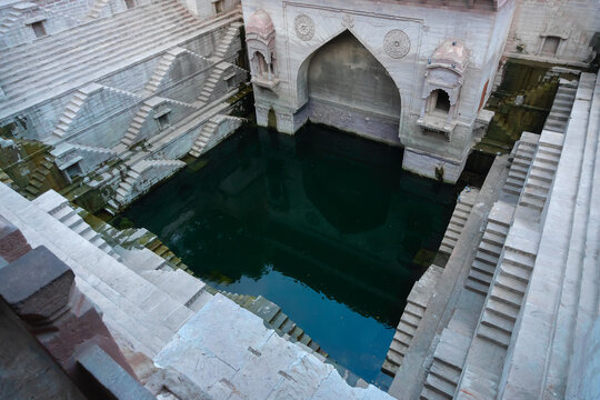 Toorji's Step Well, Toorji ki Jhalara, Toorj ki jhalra, was built in 1740s.Hand carved step well bulit to provide water to the local people in the desert. Ancient architecture Jodhpur,Rajasthan,India.