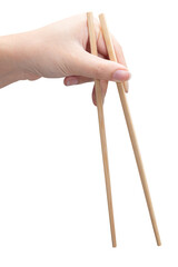 isolated of a woman's hand holding a wood chopstick.