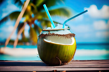 Coconut Water fresh cocktail in natural coconut