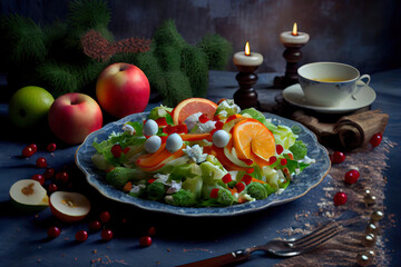 Fototapeta na wymiar Healthy Homemade Salad with Apples