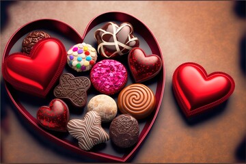 Valentine's day chocolate, Valentine's day, Love, Heart created with generative ai technology
