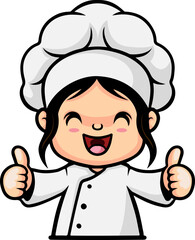 Cute chef girl cartoon giving thumbs up