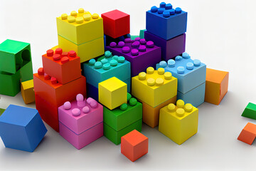 Highly colorful building blocks on white