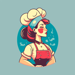woman with chef hat and apron vector illustration