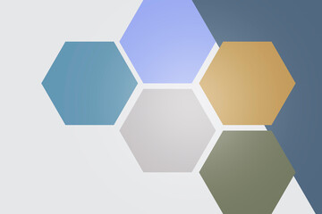 Colorful geometric polygon shapes on contrast blue and gray  background.
