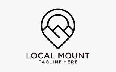 logo design mountain with pin location line simple
