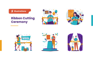 Naklejka premium Ribbon cutting ceremony illustration collection set