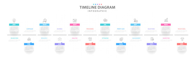 Infographic template for business. 12 Months modern Timeline diagram calendar, presentation vector infographic.