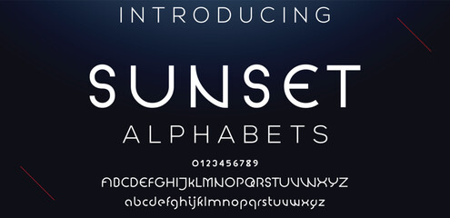 Fototapeta na wymiar SUNSET Luxury letter fonts and alphabet set. Modern tech typeface. Minimal font Logo design for company