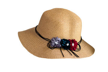 pretty straw hat isolated on white background - 566111524