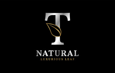 letter T natural luxurious leaf