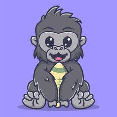 Fototapeta premium Cute gorilla football cartoon vector icon illustration animal