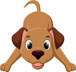 Happy dog cartoon playing, isolated on white background