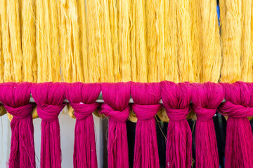 Closeup cotton thread background, Thai cotton thread product display