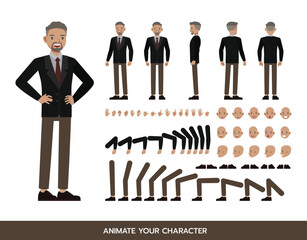 Office man wear black suit and red tie character vector design.  Create your own pose. - obrazy, fototapety, plakaty