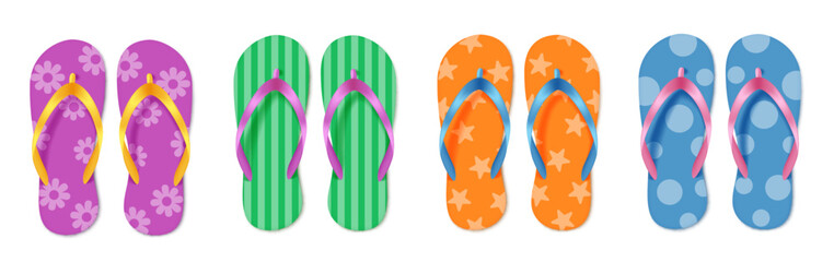 Summer flipflop vector set. Summer flipflops elements in colorful pattern and design for footwear beach collection. Vector illustration summer element collection.
 - obrazy, fototapety, plakaty