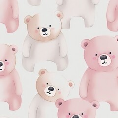 minimalistic watercolor repeating teddybear wallpaper illustration with Generative AI