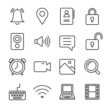 UI UX outlined icon set. Computer and smartphone user interface icon element.