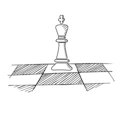 Hand-drawn Chess Knight chess piece on the chess board. Chess piece king. Chess. Checkmate © Ekaterina