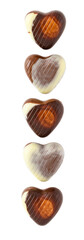 Row of Belgium chocolate hearts on a clean white background, Happy Valentine's Day
