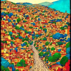 Fototapeta premium An amazing landscape work in cellular shades, the streets of Rome, captivating, cute, charming, stylized, the cover of a book of short stories, generated by AI