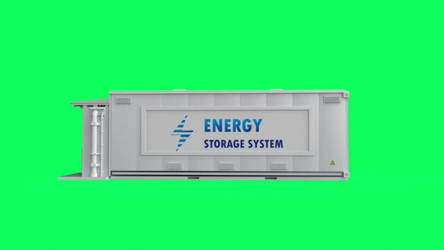 Energy storage system or battery container unit spin on green screen 4k footage