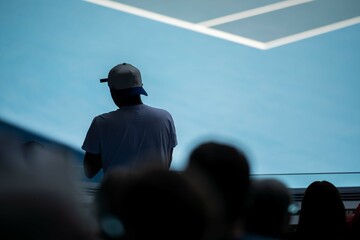 tennis fan watching a tennis match at the australian open eating food and drinking in an arena