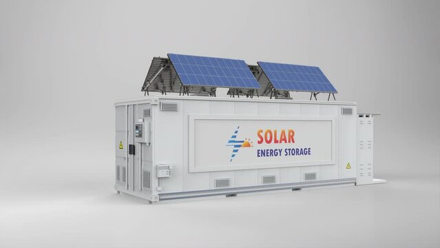 Solar energy storage system or battery container unit 4k footage