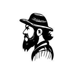 Bearded Farmer Rancher Man with Hat Head Vector Illustration Symbol Logo