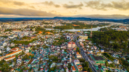 Fototapeta na wymiar Aerial view of Xuan Huong lake Da Lat city, Vietnam.