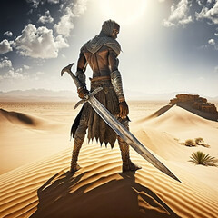 African Warrior in Desert, AI generated