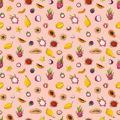 Seamless pattern with exotic fruits. Design for fabric, textile, wallpaper, packaging.	
