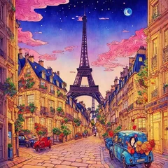 Papier Peint photo Couleur saumon An amazing landscape work in cellular shades, the streets of Paris, captivating, cute, charming, stylized, the cover of a book of short stories, generated by AI