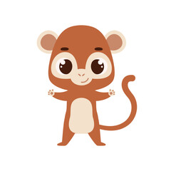 Cute little monkey on white background. Cartoon animal character for kids cards, baby shower, invitation, poster, t-shirt composition, house interior. Vector stock illustration