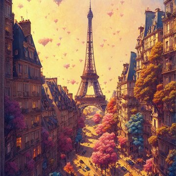 An amazing landscape work in cellular shades, the streets of Paris, captivating, cute, charming, stylized, the cover of a book of short stories, generated by AI
