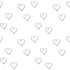 Vector seamless pattern with contour hearts in doodle style. Hand drawn texture for wrapping paper, Valentine's day, greeting card, wedding