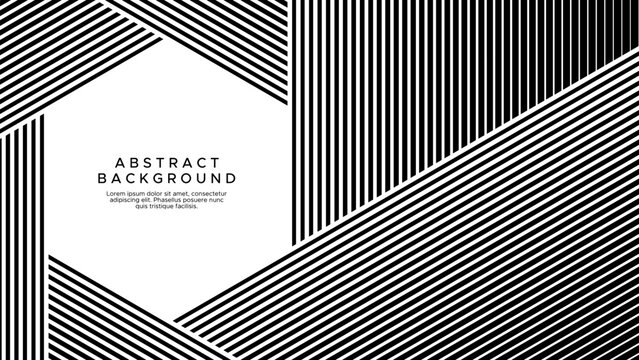 Black and white hexagonal lines abstract background.