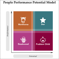 People Performance Potential Model with icons in a Matrix infographic template