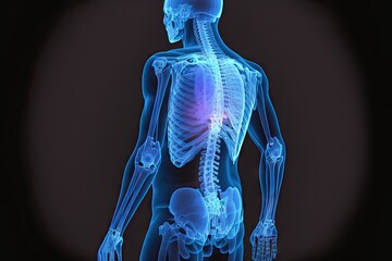People Walking Seen with X- Ray, and identifying their bones, nerves, and pain points, as part of scientific research of mobile x-ray glasses, generative ai