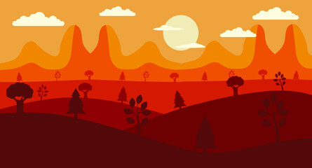 Landscape illustration. Twilight landscape design. Vector illustration