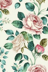 Roses watercolor pattern with Generative AI