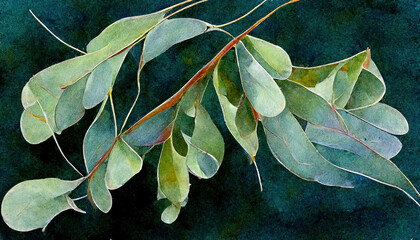 Watercolor green eucalyptus leaves and branches. Generative Ai