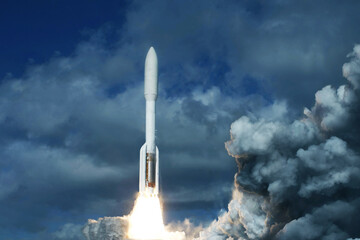The launch of a spaceship, a rocket into space. Elements of this image furnished by NAS